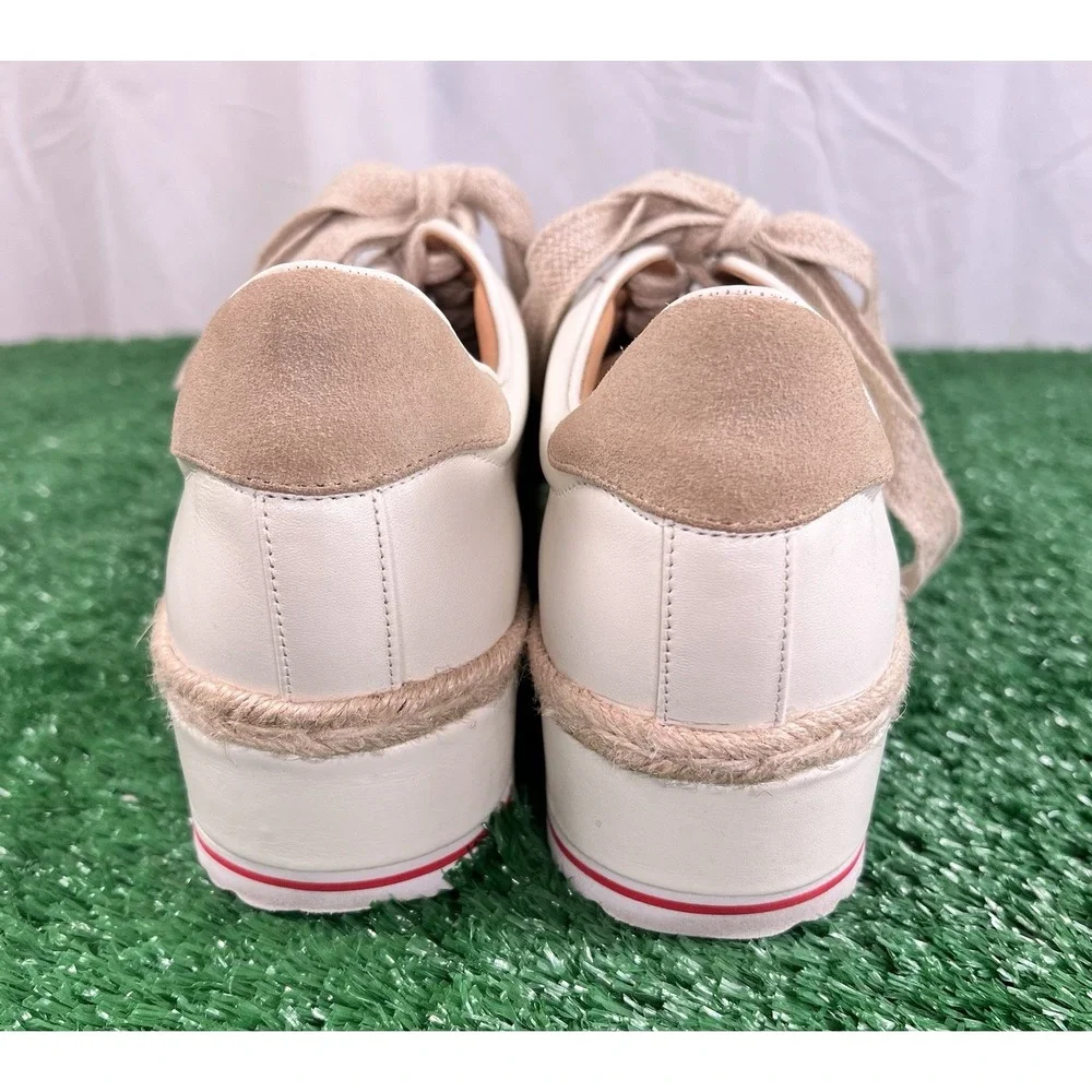 Joie Dabnis Lace-Up Platform Sneakers in White Leather Jute Espadrille Shoe SZ 8